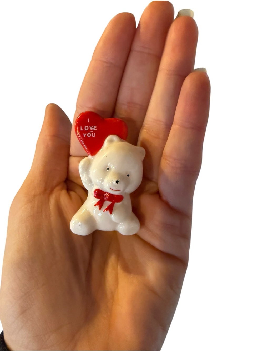 Vintage white Bear Figurine with Red Heart - I Love You Accent